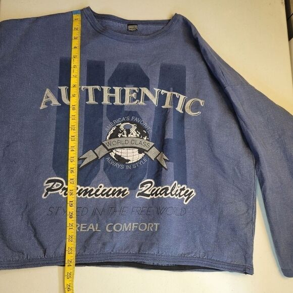 Tompkins Ave 90s Vintage USA Cropped Crewneck Blue One Size OSFA Oversized - Picture 11 of 12